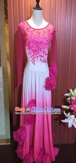 Chinese Classical Dance Rosy Dress Traditional Peony Dance Stage Show Costume for Women