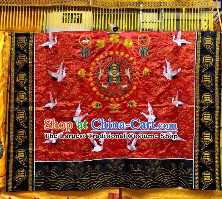 Chinese Taoism Embroidered Crane Peacock Red Priest Frock Cassock Traditional Taoist Rite Costume for Men