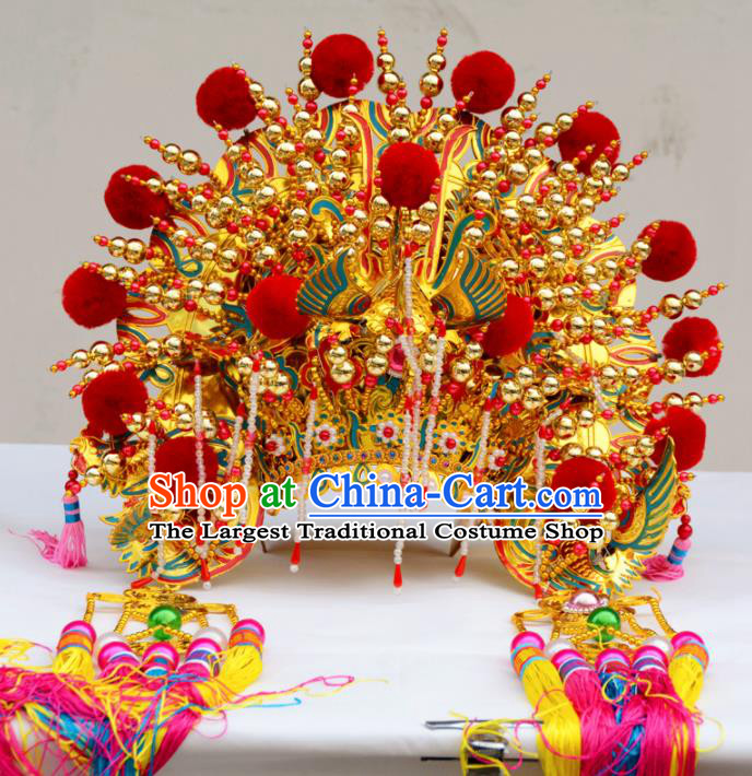 Chinese Traditional Goddess Red Venonat Phoenix Coronet Bodhisattva Hat Hair Accessories