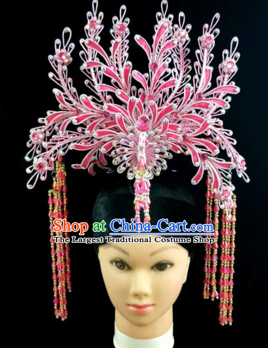 Chinese Traditional Peking Opera Princess Pink Phoenix Hairpins Handmade Beijing Opera Diva Hair Accessories for Women