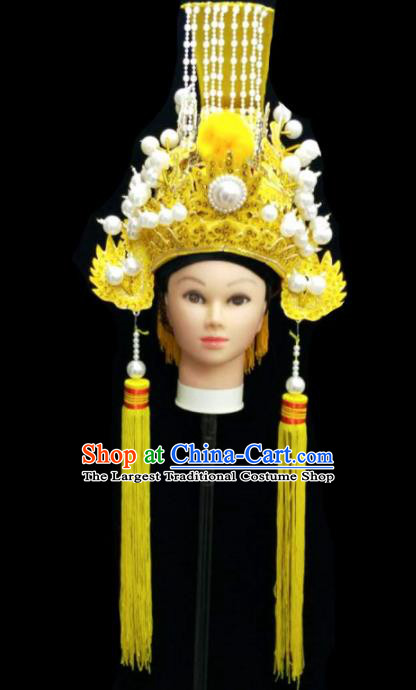 Chinese Traditional Peking Opera Yellow Hat Handmade Ancient Emperor Headwear for Men