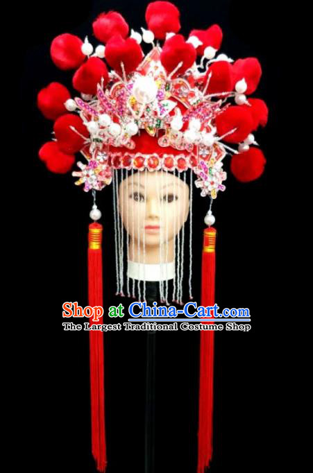 Chinese Traditional Peking Opera Queen Red Hat Handmade Beijing Opera Diva Hair Accessories for Women