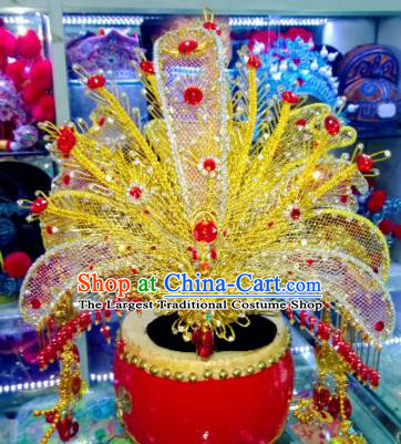 Chinese Traditional Peking Opera Diva Golden Phoenix Crown Handmade Ancient Court Lady Hair Accessories for Women