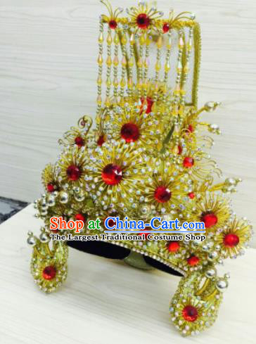 Chinese Traditional Peking Opera King Golden Hat Handmade Ancient Royal Emperor Headwear for Men