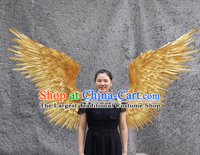 Professional Halloween Stage Show Golden Feather Angel Wings Brazilian Carnival Catwalks Prop for Women