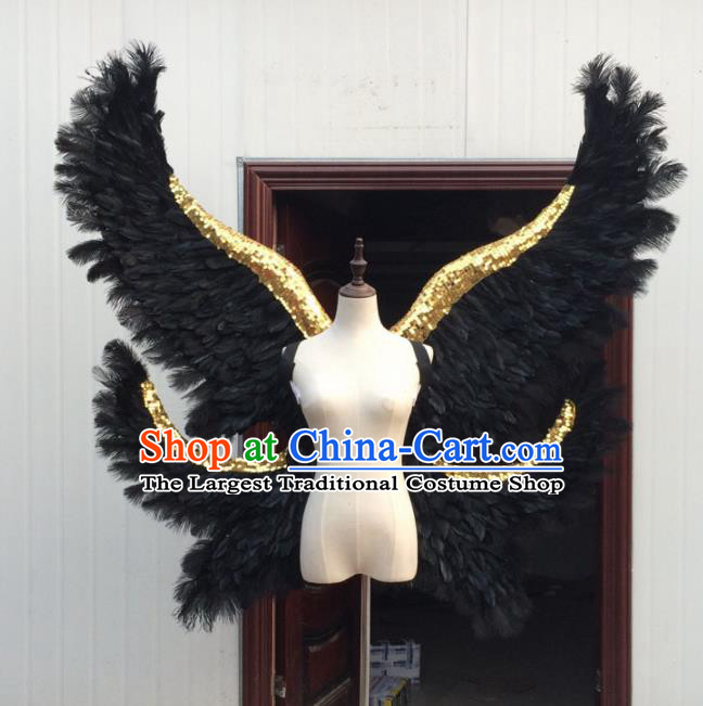 Professional Halloween Stage Show Black Feather Butterfly Angel Wings Brazilian Carnival Catwalks Prop for Women