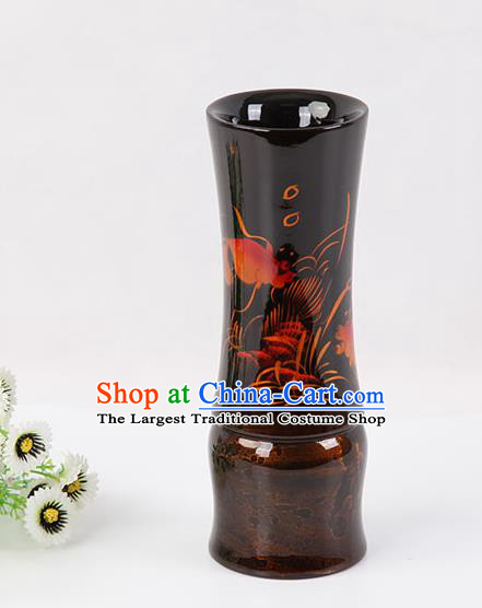 Chinese Traditional Handmade Printing Black Lacquerware Brush Pot Craft