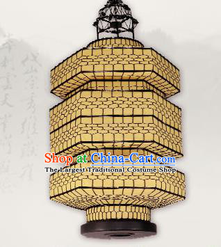 Chinese Classical New Year Yellow Veil Palace Lantern Traditional Handmade Ironwork Ceiling Lamp