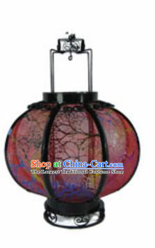 Chinese Classical Wine Red Gauze Round Palace Lantern Traditional Handmade Ironwork Ceiling Lamp