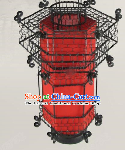 Chinese Classical Hexagonal Palace Lantern Traditional Handmade Ironwork Ceiling Lamp