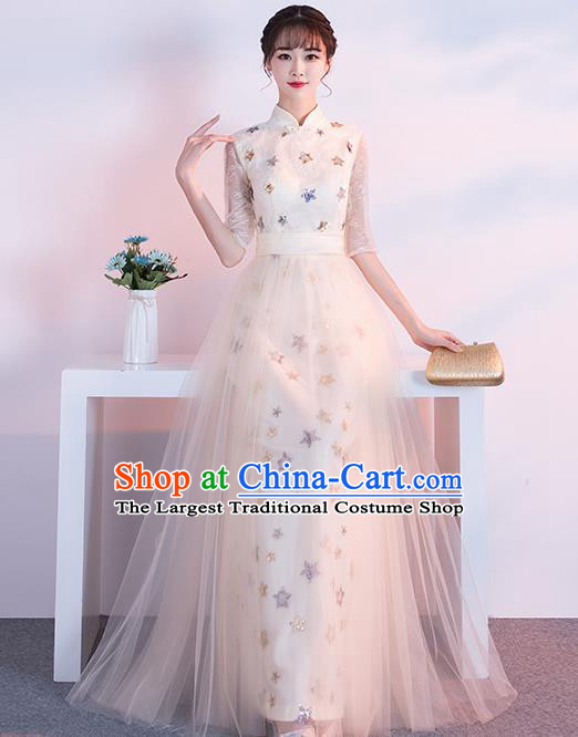 Top Grade Compere Beige Full Dress Annual Gala Stage Show Chorus Costume for Women