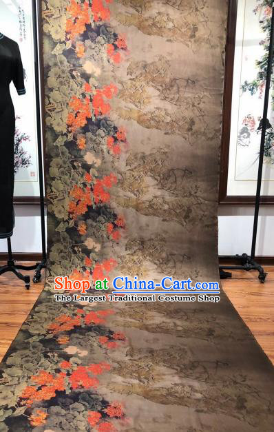 Asian Chinese Traditional Flowers Pattern Design Grey Gambiered Guangdong Gauze Fabric Silk Material