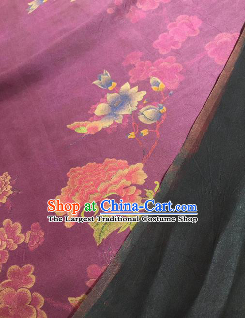 Asian Chinese Traditional Peony Plum Pattern Design Purple Gambiered Guangdong Gauze Fabric Silk Material