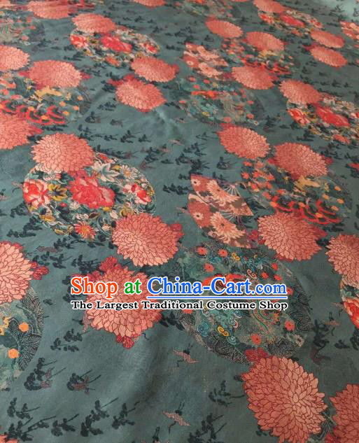 Asian Chinese Traditional Phoenix Chrysanthemum Pattern Design Green Gambiered Guangdong Gauze Fabric Silk Material