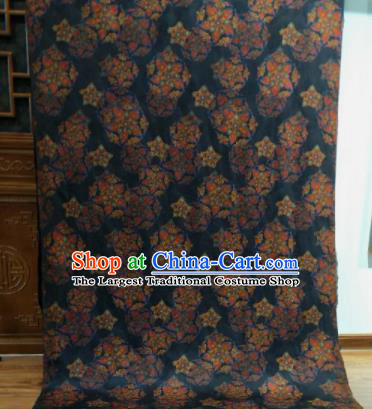 Asian Chinese Traditional Flowers Pattern Design Navy Gambiered Guangdong Gauze Fabric Silk Material