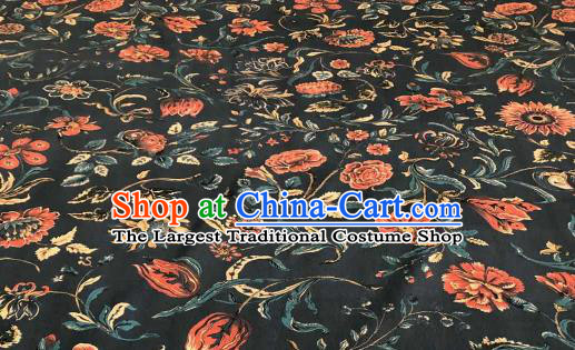 Asian Chinese Traditional Sunflowers Pattern Design Black Gambiered Guangdong Gauze Fabric Silk Material