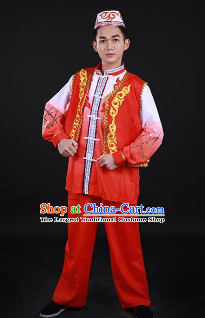 Chinese Traditional Hui Nationality Festival Red Outfits Ethnic Minority Folk Dance Stage Show Costume for Men