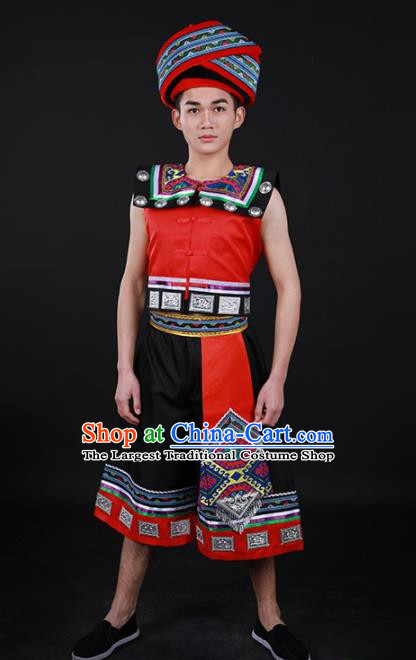 Chinese Traditional Luoba Nationality Festival Outfits Lhoba Ethnic Minority Folk Dance Stage Show Costume for Men