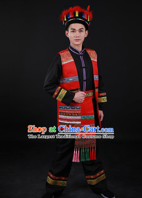 Chinese Traditional Yao Nationality Festival Black Outfits Ethnic Minority Folk Dance Stage Show Costume for Men