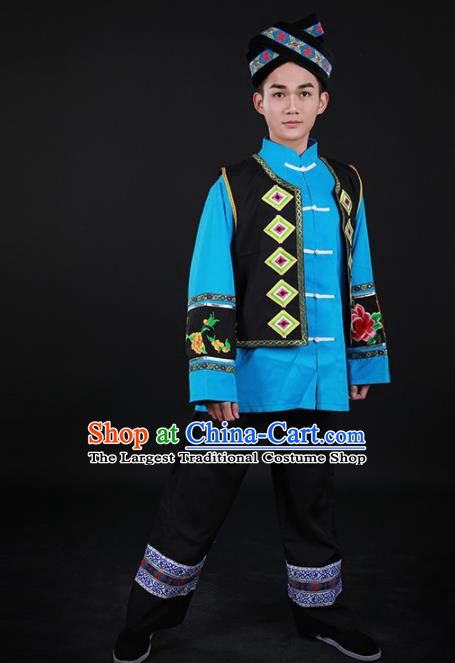 Chinese Traditional Mulao Nationality Festival Outfits Ethnic Minority Folk Dance Stage Show Costume for Men