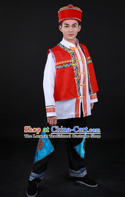 Chinese Traditional Lisu Nationality Festival Outfits Yi Ethnic Minority Folk Dance Stage Show Costume for Men