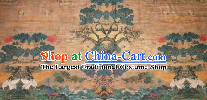 Asian Chinese Traditional Wave Crane Pattern Design Ginger Gambiered Guangdong Gauze Fabric Silk Material