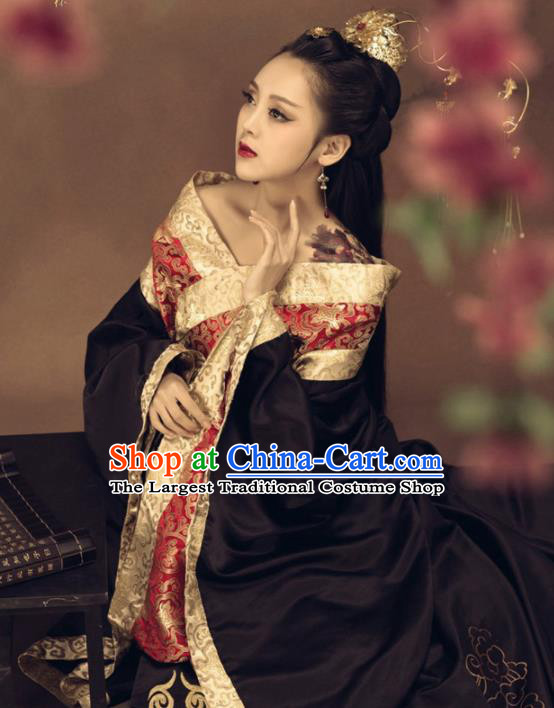 Chinese Ancient Imperial Consort Black Hanfu Dress Traditional Han Dynasty Court Queen Costumes for Women