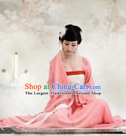 Chinese Ancient Female Scholar Pink Hanfu Dress Traditional Tang Dynasty Court Maid Costumes for Women