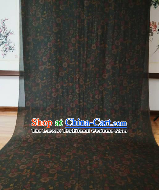 Asian Chinese Traditional Flowers Pattern Design Deep Grey Gambiered Guangdong Gauze Fabric Silk Material