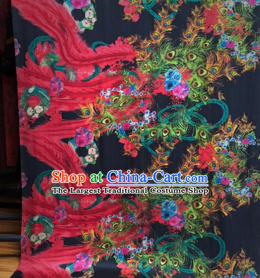 Asian Chinese Classical Peacock Pattern Design Red Gambiered Guangdong Gauze Fabric Traditional Silk Material