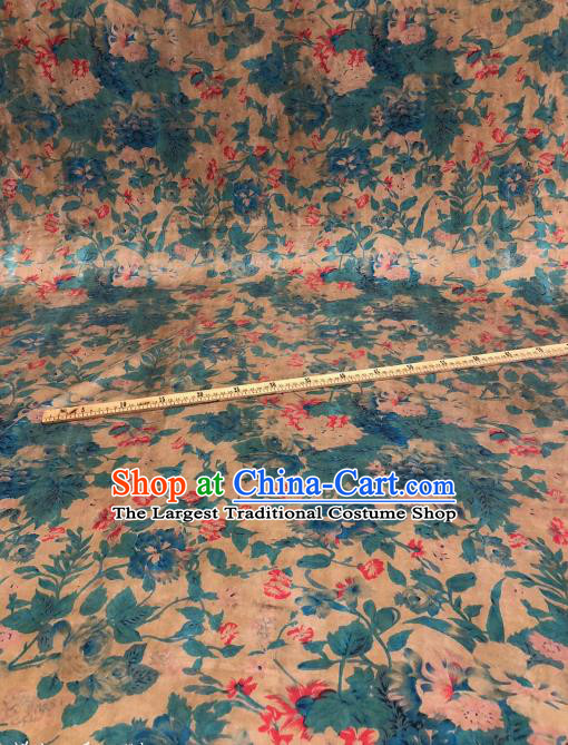 Asian Chinese Classical Flowers Pattern Design Ginger Gambiered Guangdong Gauze Fabric Traditional Silk Material