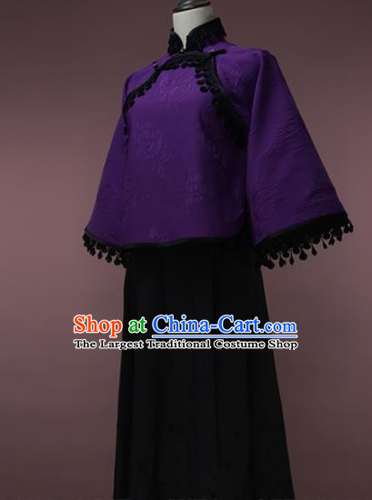 Traditional Chinese Tang Suit Purple Blouse Cheongsam Upper Outer Garment for Women