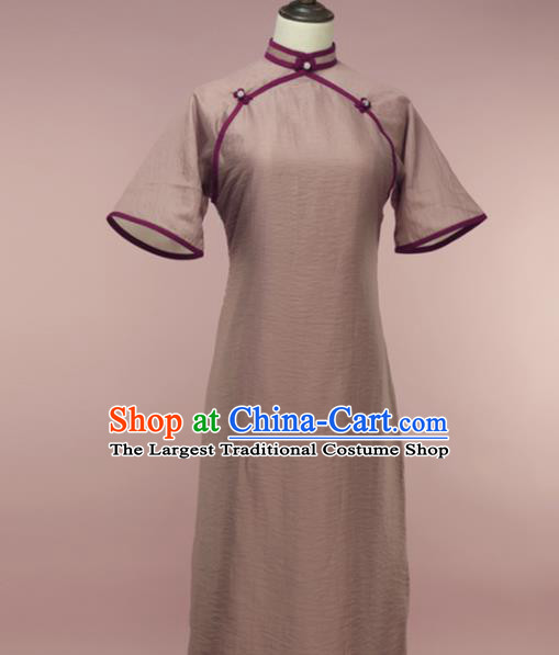 Chinese Traditional Khaki Cheongsam Costume Republic of China Mandarin Qipao Dress for Women