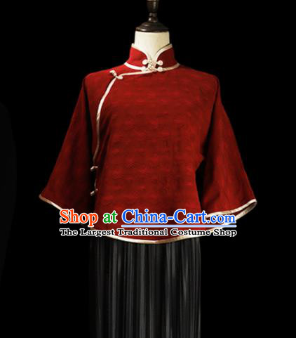 Traditional Chinese Tang Suit Purplish Red Blouse Cheongsam Upper Outer Garment for Women