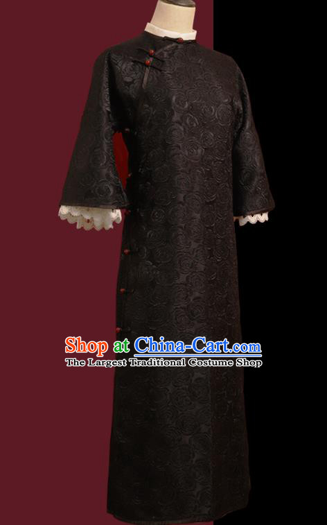 Chinese Traditional Black Cheongsam Costume Republic of China Mandarin Qipao Dress for Women