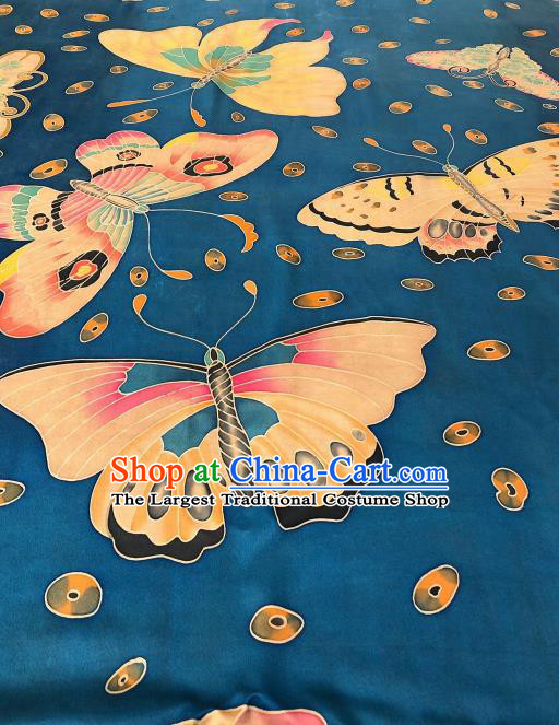 Asian Chinese Traditional Butterfly Pattern Design Blue Gambiered Guangdong Gauze Fabric Silk Material