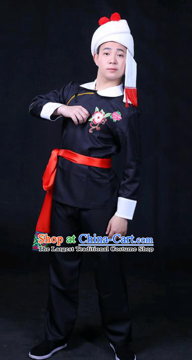 Chinese Traditional Achang Nationality Festival Compere Black Outfits Ethnic Minority Folk Dance Stage Show Costume for Men