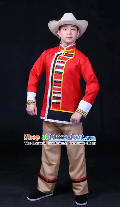 Chinese Traditional Pumi Nationality Festival Compere Outfits Ethnic Minority Folk Dance Stage Show Costume for Men