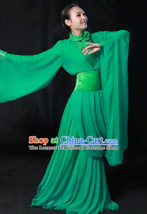 Chinese Spring Festival Gala Classical Dance Green Dress Traditional Fan Dance Compere Costume for Women