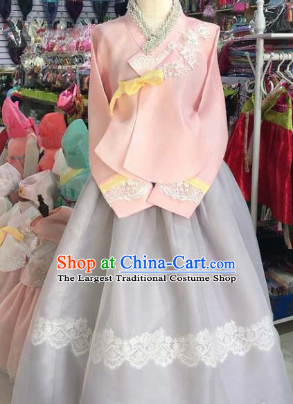 Korean Traditional Hanbok Pink Blouse and White Dress Asian Korea Princess Fashion Costume for Women