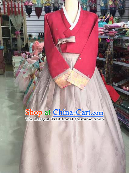 Korean Traditional Hanbok Red Blouse and Pink Dress Asian Korea Princess Fashion Costume for Women