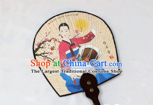 Korean Traditional Bride Printing Palace Fan Asian Korea Paper Fans for Women