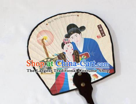 Korean Traditional Bride Wedding Printing Palace Fan Asian Korea Paper Fans for Women