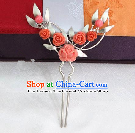 Korean Traditional Wedding Bride Pink Roses Hairpins Asian Korea Hanbok Hair Accessories for Women