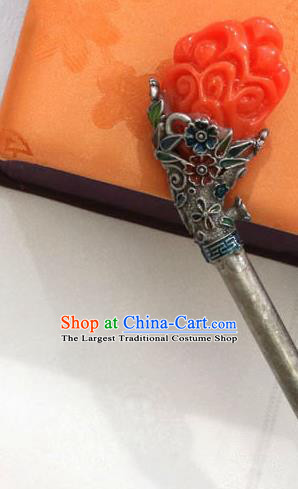 Korean Traditional Wedding Bride Red Jade Hairpins Asian Korea Hanbok Hair Accessories for Women