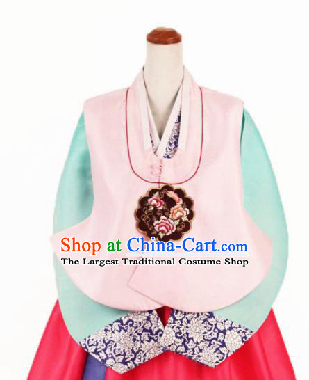 Korean Traditional Garment Bride Hanbok Embroidered Peony Pink Vest Asian Korea Fashion Costume for Women