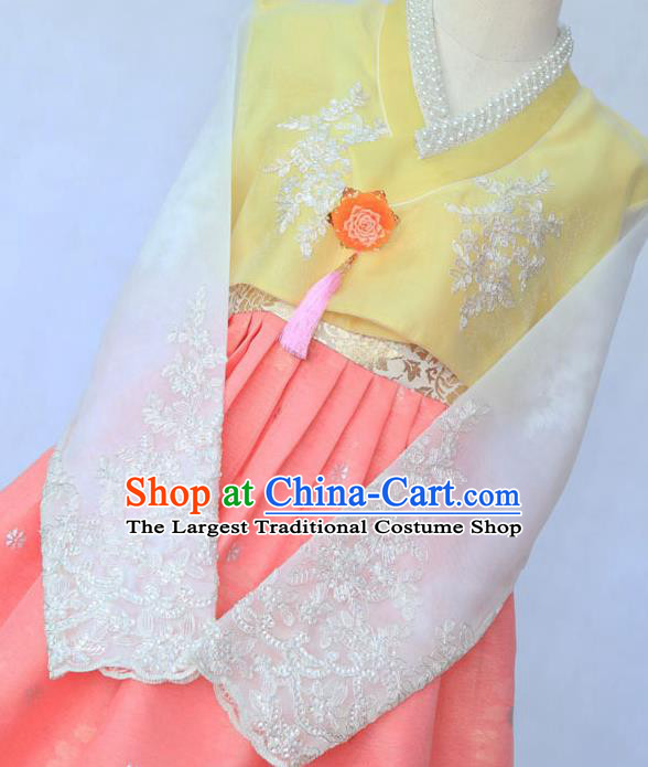 Korean Traditional Garment Yellow Blouse and Pink Dress Bride Hanbok Asian Korea Fashion Costume for Women