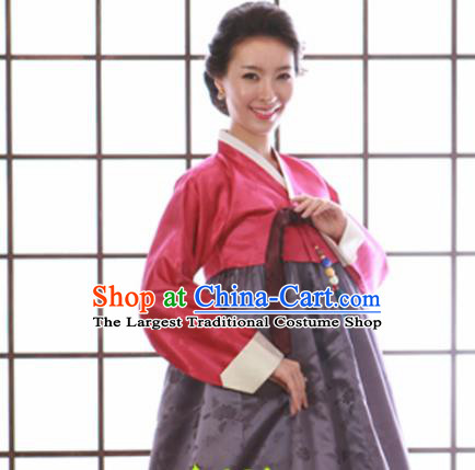 Korean Traditional Mother Hanbok Garment Red Blouse and Purple Dress Asian Korea Fashion Costume for Women