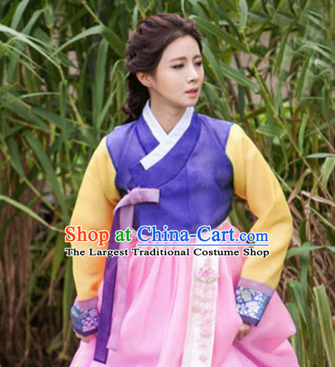 Korean Traditional Mother Hanbok Garment Purple Blouse and Pink Dress Asian Korea Fashion Costume for Women