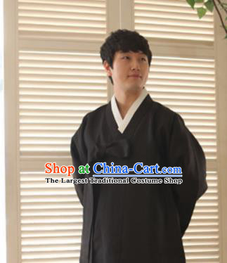 Korean Traditional Black Shirt and Pants Hanbok Asian Korea Bridegroom Fashion Costume for Men